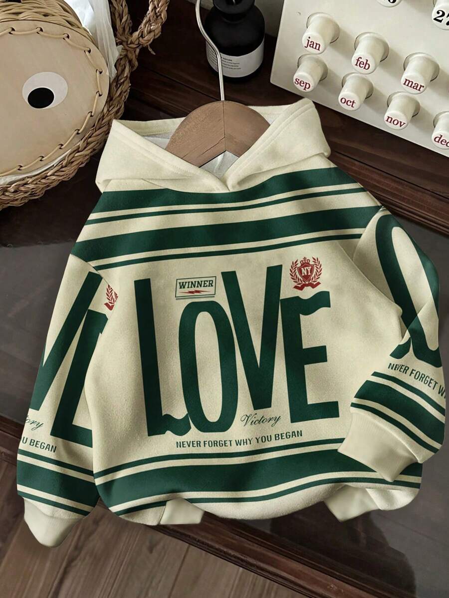 Slaydiva Casual Street Style Green Love Graphic Hoodie Sweatshirt, Suitable For Autumn/Winter - Multicolor - View 1