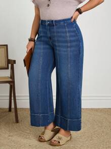 EMERY ROSE Jeans de talla grande de mezclilla vintage desgastada para uso casual de vacaciones - Azul lavado medio - Ver 5