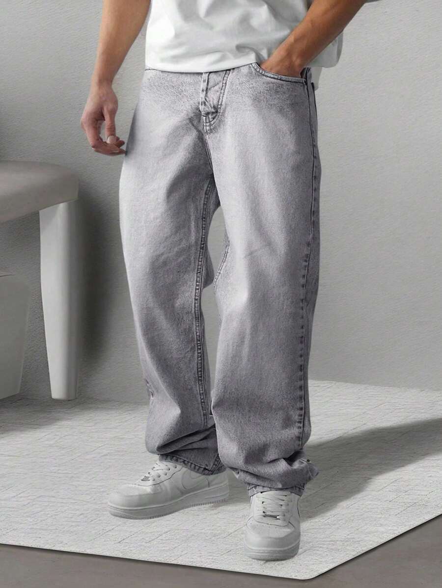 Manfinity Hypemode Quần jean ống rộng màu xám nhạt cỡ lớn dành cho nam - Màu Xám nhạt - Xem 1