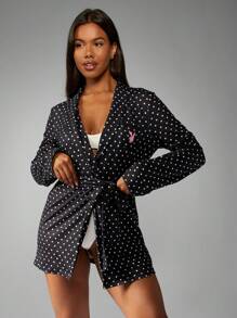Missguided x Playboy Christmas Luxury Polka Dot Print Soft Comfortable Lounge Robes - Black and White - View 4