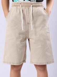 SUMWON Denim Shorts mit Gummizug Bermuda-Stil Originalausgabe, Jugendliche Lässig, elastischer Bund, Sommer, Baumwolle, Frühling, Unterbekleidung, Schulferien, Außenbereich, Komfortkleidung