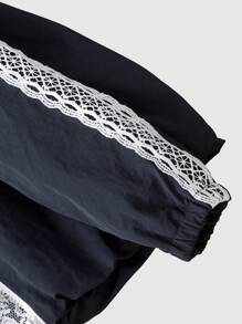 Young Girls Casual Fashion Long Sleeve Lace Decor Pocket Jacket