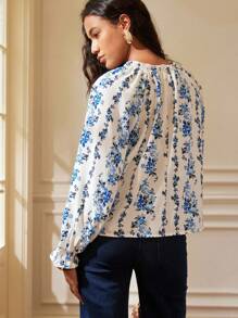 Écloséra 女式印花褶皱全扣长袖衬衫