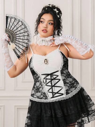 EDITION Top canottiera aderente con vita annodata e pizzo a contrasto per taglie forti