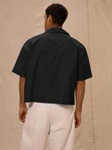 Musero Boxy Fit Oversized Pocket Detail Button Through Short Sleeve Shirt Spring&Summer - Black - View 3