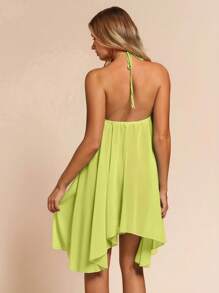 Glamine Vestido de verano con diseño asimétrico y escote en la espalda para mujer, de estilo casual y sexy para la playa y vacaciones, de unicolor
