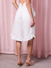 COUREZ 翻边荷叶边长灯笼裤 / Y2K 夏季外出穿搭街头风夏季女装可爱复古风 - 白色 - 查看 3