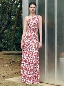 SHEIN Unity 2 件女式花卉印花不对称领无袖上衣和褶皱长裤套装 - 彩色 - 查看 3
