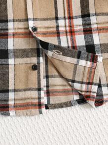 SHEIN Baby BoyGirls Casual Comfortable Plaid Long Sleeve Shirt And Ankle Tied Pants 2Pcs Set Fall Winter - Khaki - View 5