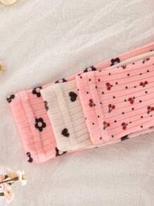 SHEIN 3pcs/Set Baby Girl Soft And Comfortable Skin-Friendly Allover Ruffled Cuff Allover Print Long Sleeve Baby Girl Clothes