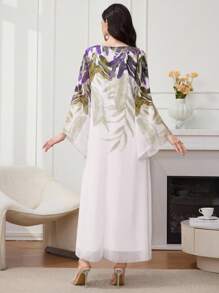 SHEIN Najma 女式植物花卉印花圆领宽袖宽松阿拉伯长袍连衣裙 - 彩色 - 查看 5