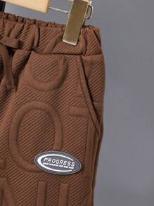 SHEIN Explorewe 2件套男童休闲圆领T恤配松紧腰运动短裤，针织