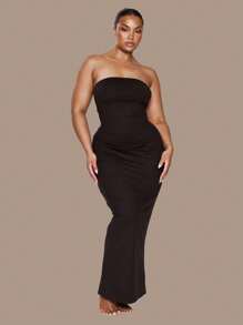 MUSERA Plus Size Fitted Strapless Maxi Dress Everyday Casual Spring Summer Vacation Holiday Essentials - Black - View 1