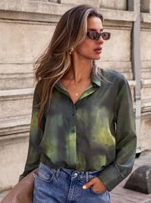 EURMUSE Degrade Color, Ong Sleeve Regular Shirt - Green - View 6