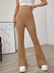 EURMUSE Solid Color Flared Trousers - Apricot - View 2
