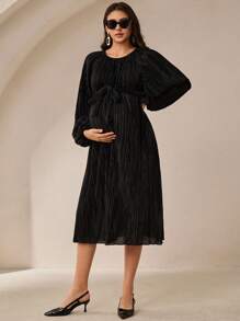 MaterniWear Vestido de punto suelto para maternidad, vestimenta casual minimalista de moda para uso diario - Negro - Ver 6