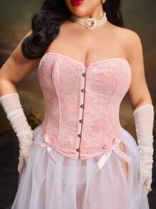 PinupPomp Top moldeador con forma curva, romántico, de cintura ceñida y con ballenas en talla grande, color rosa - Rosa - Ver 6