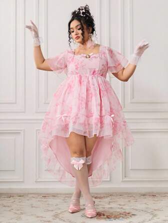 EDITION Vestito stile baby-doll vintage dolce da donna taglie forti con balza asimmetrica sul fondo