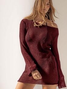 Aralina 度假村轻盈半透明度假针织沙滩裙 - 紫紅色 - 查看 5