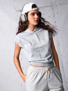 Streetz SHEIN Sport Women's Minimalist Solid Color Batwing Sleeve Hoodie Sweatshirt For Summer