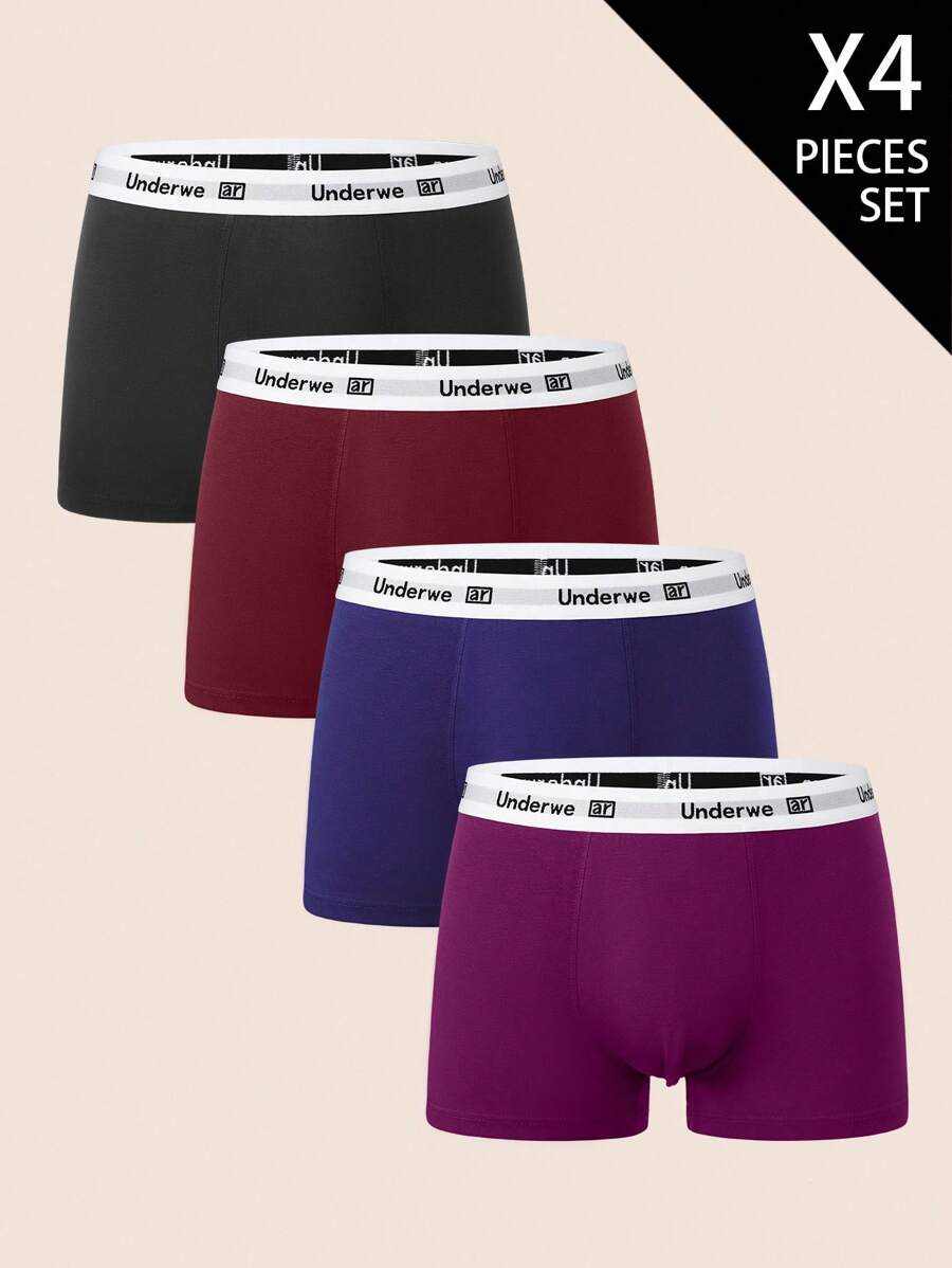 Manfinity Underwear&Sleepwear Basics 4pcs/Set Men's Letter Waistband Boxer Briefs Multipack Trunk - Multicolor - View 1