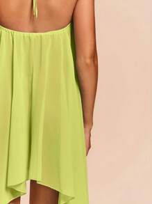 Glamine Vestido de verano con diseño asimétrico y escote en la espalda para mujer, de estilo casual y sexy para la playa y vacaciones, de unicolor