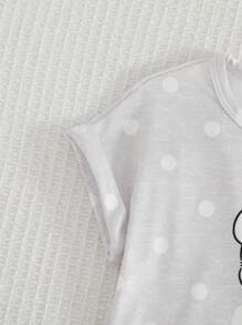 2件套女婴可爱兔子和波尔卡圆点印花短袖上衣和宽松裤子休闲睡衣套装 - 彩色 - 查看 4