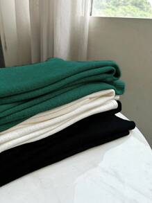 Franclia New Women High Waist Tie-Up Casual Straight Leg Wide Leg Pants, Thickened Thermal Lined Knitted Wool Trousers Knitted Sweater Clothes For University - Dark Green - View 3