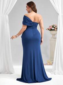 Coutiva Plus Size Women Solid Color Ruched One-Shoulder Mermaid Hem Fitted Rhinestone Button Evening Gown Dress Birthday Dresses For Women