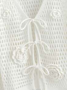 SHEIN MOD Plus Size White Crochet 3D Floral Beach Cover-Up Cardigan,Boho Plus Size Summer Cardigan: White Crochet & 3D Florals,Airy Plus Size Beach Cover-Up: White Crochet Floral Cardigan,Plus Size Summer,Lightweight Plus Size Crochet Cardigan: 3D Floral Cover-Up