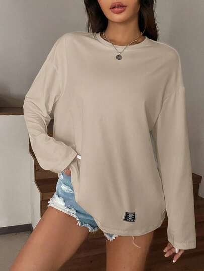 SHEIN EZwear Summer Solid Bow Decorated Cropped Slim Fit T-Shirt