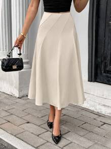 Pariaura Fashionable And Simple Apricot Twill Material, Multiple Diagonal Divisions On The Front And Back Pieces, Large A-Line Drape, Side Seams, Invisible Zipper, Fitted Style, Ladies' Popular Long Skirt, Ladies' Casual Professional Wear, Ladies' Spring And Autumn Skirt, Simple And Elegant Skirt Fall Cloth For Women - Apricot - View 4