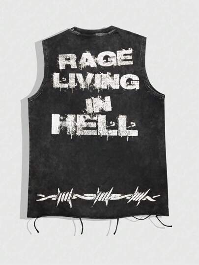 Street Life Camiseta sin mangas casual de cuello redondo con estampado de ojo y efecto desgastado para hombres, verano