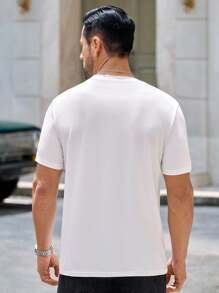 Manfinity VCAY 男士休闲修身针织花卉印花T恤花朵T恤男男士花朵T恤男士T恤花朵衬衫男士夏季T恤 - 白色 - 查看 2