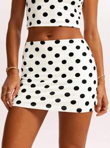 SHEIN BAE Women's Polka Dot Low Waist Skirt, Low Waist Culottes, Elegant And Generous, Suitable For Summer Clothes Summer Clothes, Women's Office Clothes Business Casual Women Women's Work Clothes South France Vacation Italian Holiday Island Vacation Honeymoon Woman - Apricot - View 5