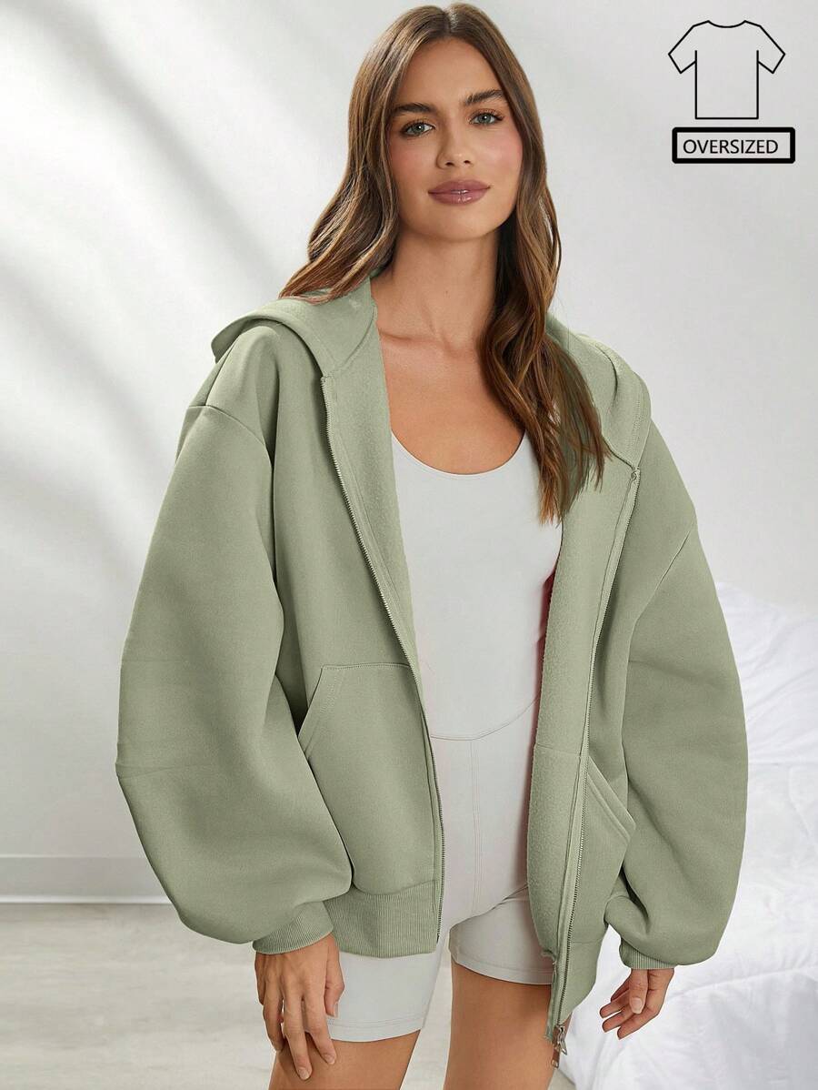 WESTFADE Summer Fleece Oversized Zip Up Long Sleeve Hoodie Graduation,Back To School Outfits,Graduation,Teacher Outfits For Women,Back To School - Mint Green - View 1