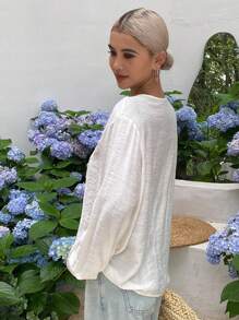 Livesso Blusa elegante de manga larga con cuello en V de unicolor y ajuste holgado, estilo vintage, para otoño