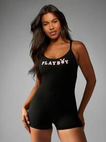 Missguided x Playboy MISSGUIDED Unitard da donna con schiena incrociata, abbigliamento attivo alla moda, tuta jumpsuit, abbigliamento da yoga, body aderente