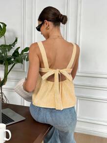 Serisse 夏季新款蓝白条纹后背蝴蝶结领带女式背心 - 黃色 - 查看 2