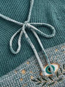 ROMWE Hippie Boho Resort Mysterious Eyes & Floral Embroidery Plus Size Knit Witch Hoodie