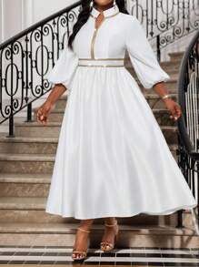 SHEIN Lady 春夏秋冬优雅端庄婚礼鸡尾酒会音乐会/音乐节白色编织缎面立领喇叭袖吊带中长七分袖大码连衣裙大码拼色边缘缺口领亮片拼接优雅连衣裙优雅连衣裙婚礼宾客礼服优雅秋装秋季服装节日服装婚纱宾客大码婚礼宾客礼服曲线婚礼宾客礼服婚礼宾客礼服曲线全白派对服装女士教堂礼服女士秋季服装女士婚礼宾客礼服女士秋季服装女士秋季服装女士秋季连衣裙 - 白色 - 查看 3