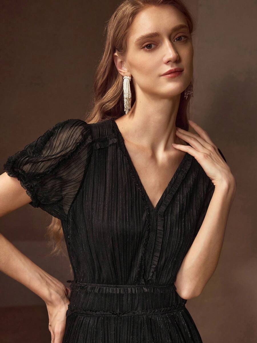 MOTF STUDIO PLISSE TIERED LAYER DRESS - Black - View 1