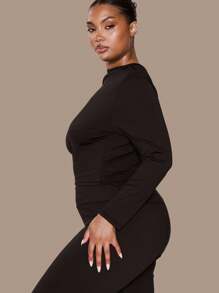 MUSERA Tricou sport elastic cu mânecă lungă, mărime plus, mulat, stil vacanță, elegant, casual, toamnă iarnă toamnă