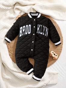 SHEIN Baby Boy's Letter Embroidered Jumpsuit - Black - View 1