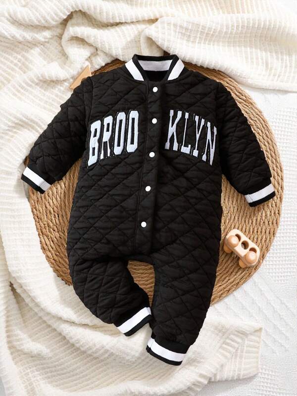 SHEIN Baby Boy's Letter Embroidered Jumpsuit