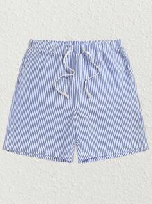 Manfinity BRENVOR Men's Drawstring Waist Casual Woven Striped Summer Shorts