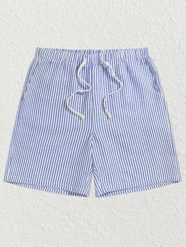 Manfinity BRENVOR Men's Drawstring Waist Casual Woven Striped Summer Shorts