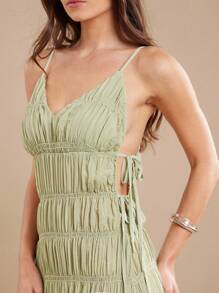 L'Amorae 纹理荷叶边吊带夏季长裙 - 綠色 - 查看 2