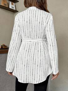 SHEIN 秋季服装，秋季服装，孕妇秋季服装，孕妇条纹卷袖单排扣打结腰部休闲衬衫孕妇衬衫女士孕妇装孕妇上衣条纹孕妇衬衫，教师装女士长衬衫女士衬衫连衣裙长袖夏装长衬衫 - 白色 - 查看 2