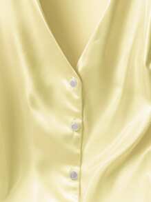 GlowEve CURVE 加大码优雅翻领无袖纽扣衬衫淡黄色上衣黄油黄色上衣浅黄色上衣黄色翻领无袖上衣女士优雅夏季上衣 - 黃色 - 查看 5